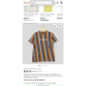 Vintage Huf Worldwide Vertical Striped T Shirt Medium